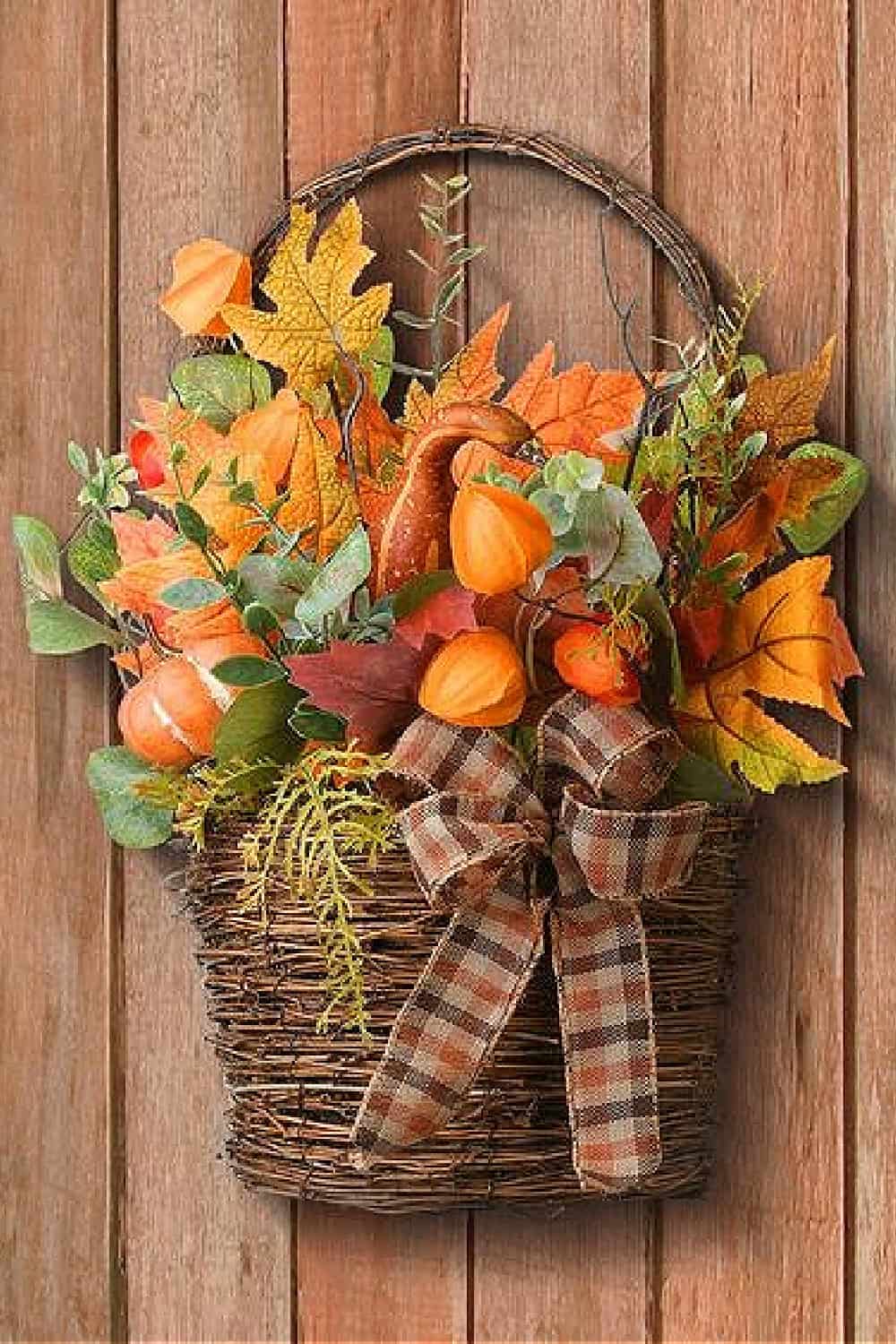 DIY Fall Basket Wreath Decor for Porch