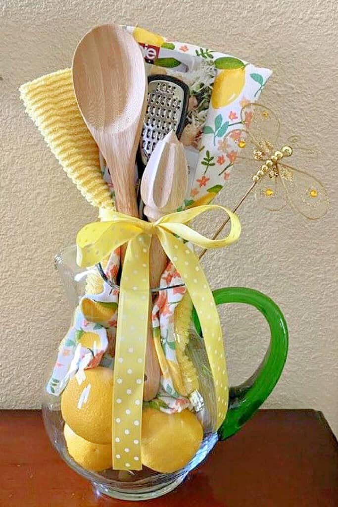 Mother's Day Gift Basket DIY Lemonade making kit with lemons and pitcher