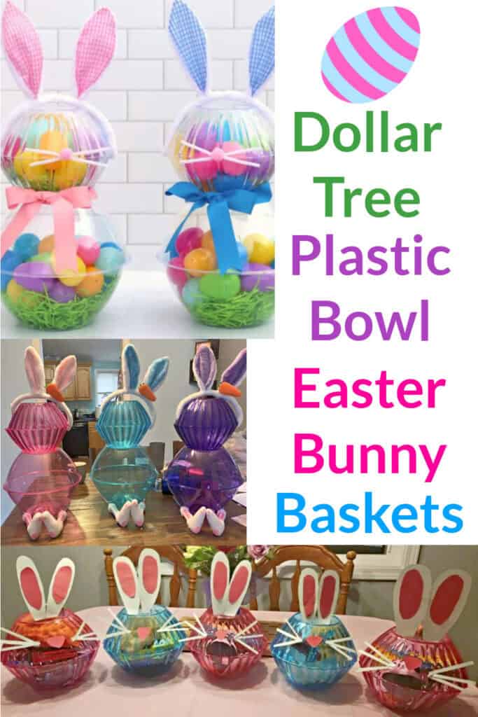 Dollar Tree Diy plastic bowl Easter bunny basket gift idea for kids