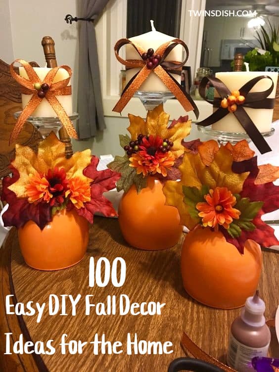 EASY DIY FALL DOLLAR STORE DECOR CRAFT CENTERPIECE VOTIVES