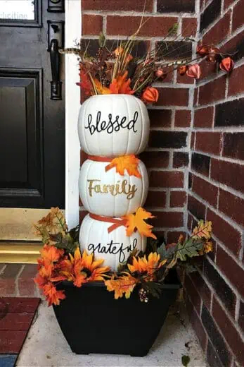 Easy DIY Dollar Store Fall Craft Pumpkin Topiary for the Front Porch.