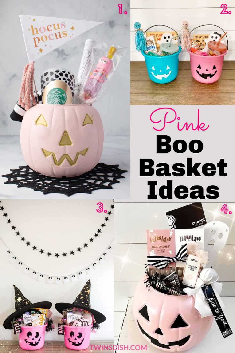Various pink Halloween boo basket ideas