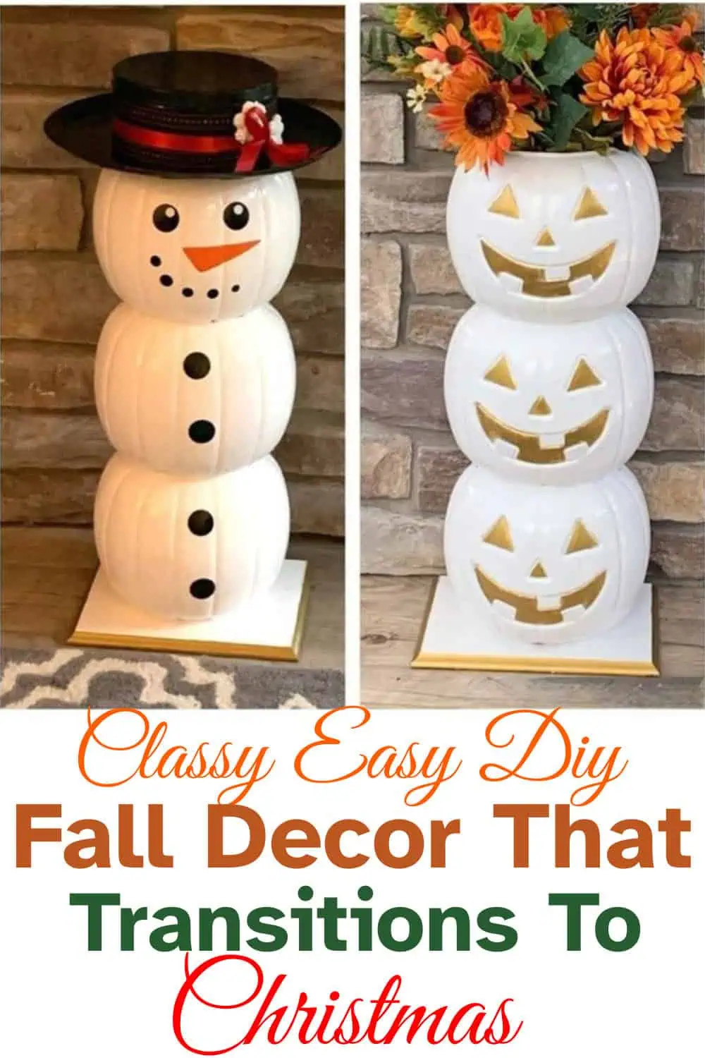 Elegant diy Fall topiary that transitions beautifully to Christmas.