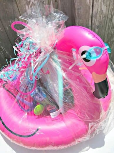 Flamingo floatie summer gift basket