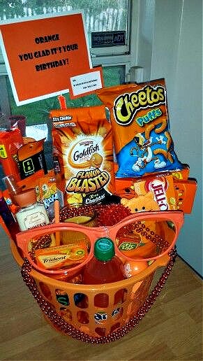 Orange Birthday gift basket for boyfriend