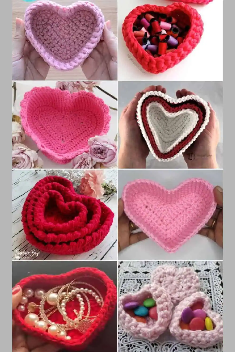 Easy Crochet hearts of various colors