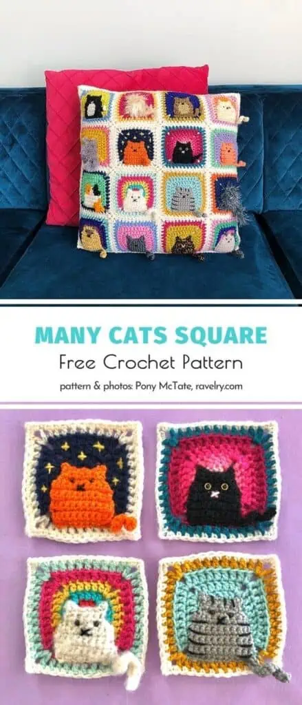 Easy Crochet Kitty Cat Granny Square Free Pattern For Beginners 