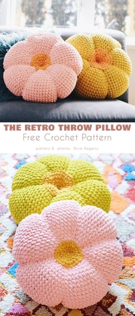 Retro Flower Throw Pillow Free Crochet Pattern