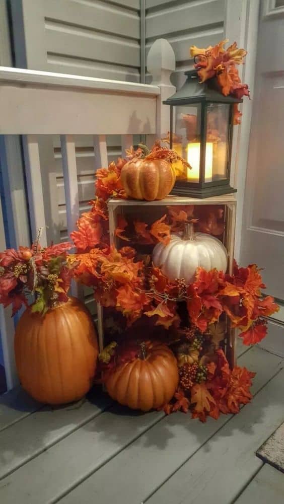 DIY Fall Wood Crate Porch Decor Idea