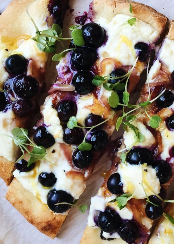 Easy Blueberry Feta and Honey Carmalized Onion Naan Appetizer for Party and Holiday gatherings