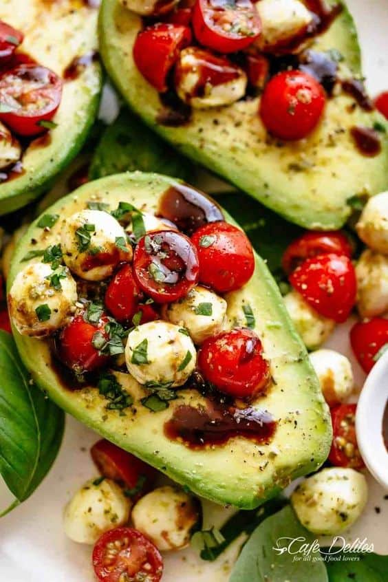 Easy Caprese Stuffed Avocado Appetizer Side for Party or Christmas