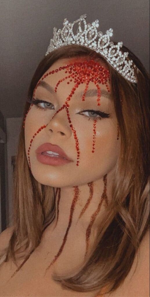 Glamorous Carrie Halloween Costume Make Up Idea using rhinestones