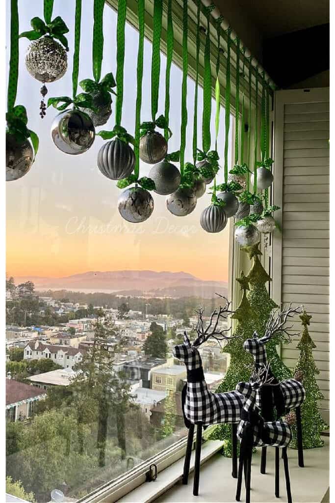 Christmas Decor Ideas for Living Room Window Hanging Garland with Reindeers and ornaments 