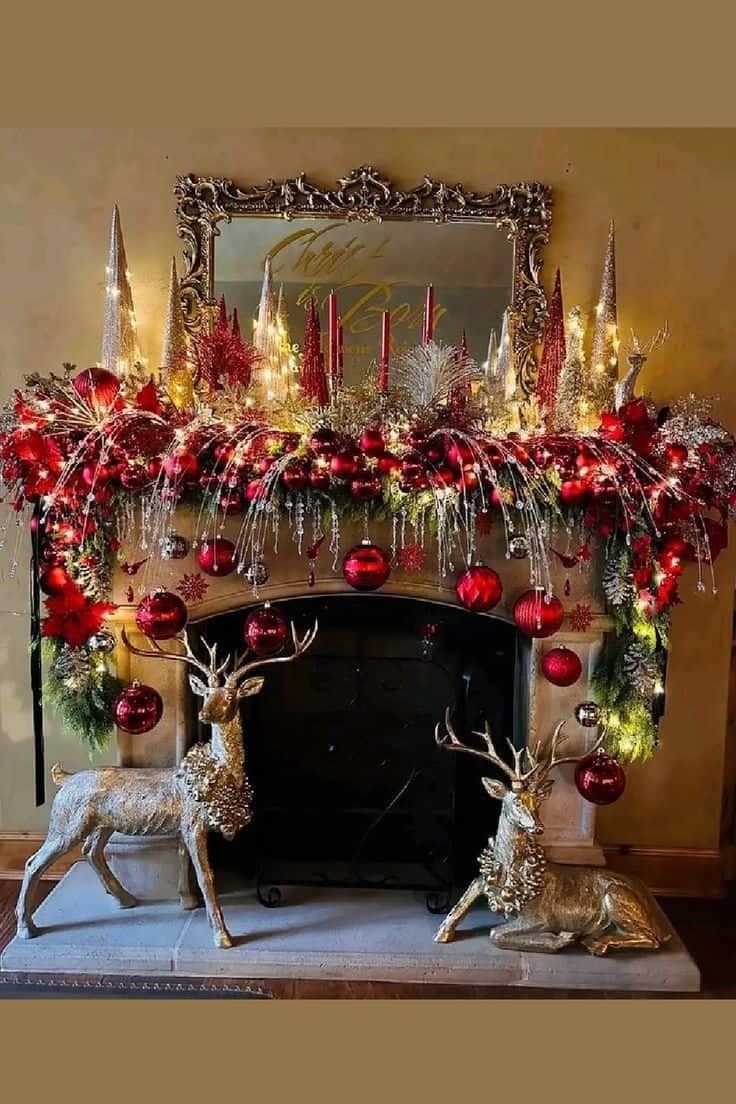 Christmas Decor Living Room Mantle Fireplace