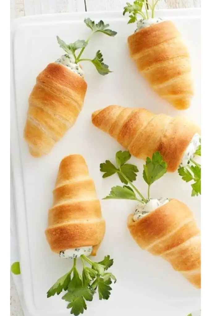 Easy Easter Appetizer Carrot Shaped Crescent Rolls Filled with a Cream Cheese Mix