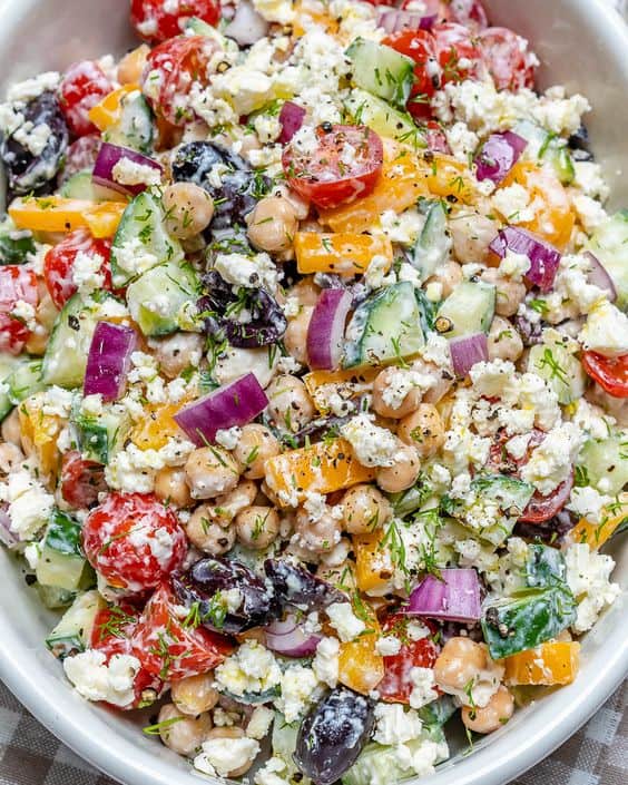 Greek Chickpea Salad with Tzatziki Dressing Recipe for Holiday Parties dinner and gathering