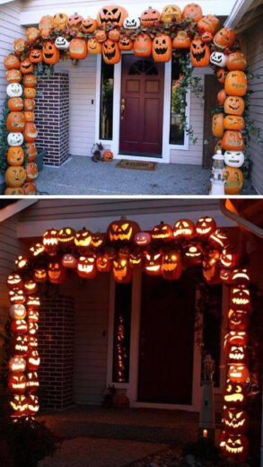 Diy pumpkin archway above front door