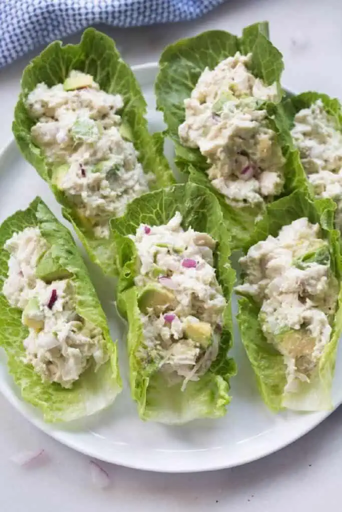 Healthy Avocado Chicken Salad Lettuce Wraps Appetizer for Easter Brunch, Spring or Summer