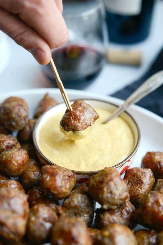 Chardonnay Italian Sausage Bites with Spicy Mustard Dip Recipe Appetizer for Party or Holiday