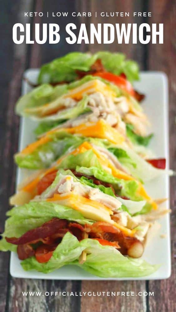 Low Carb Chicken Club Lettuce Sandwich Appetizer Recipe for party or Game Day Holiday