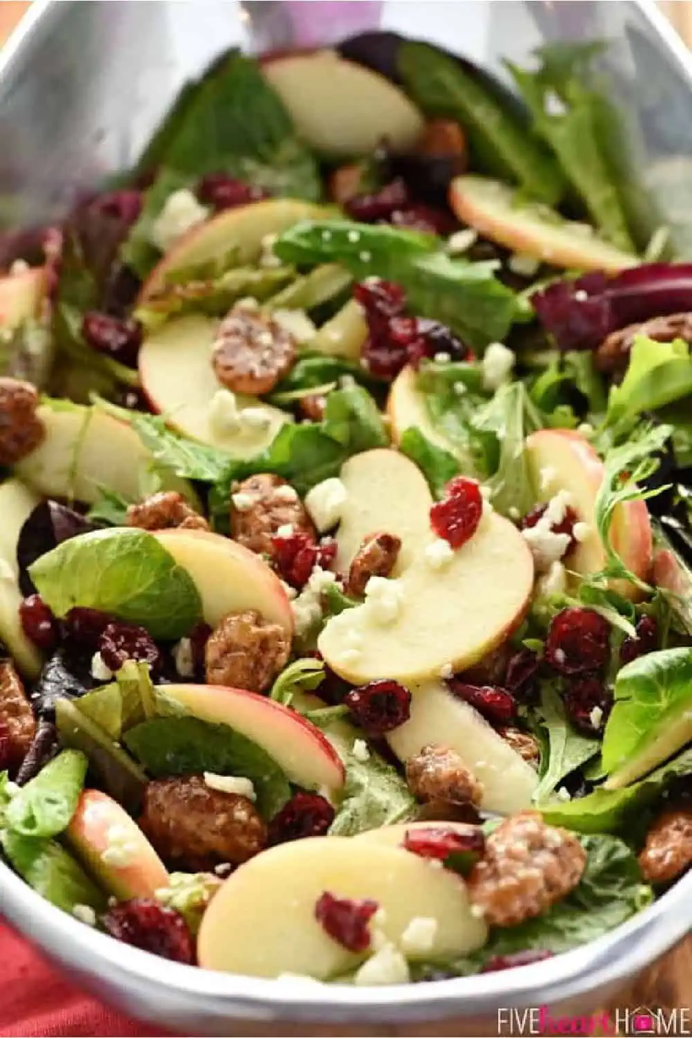 Honeycrisp apple, dried fruit, nuts, and cheese fall winter salad