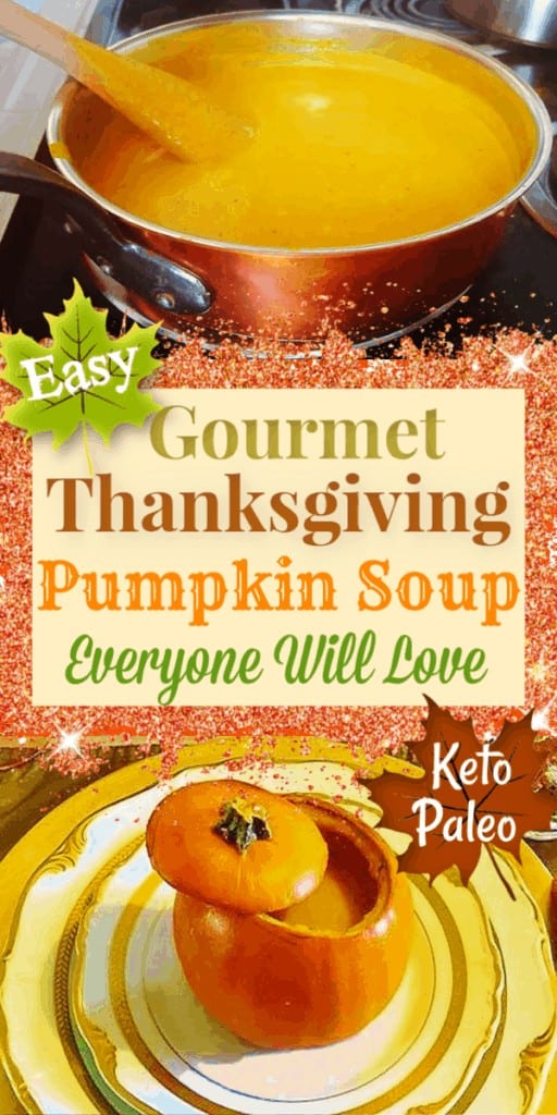 Easy 10 Minute Keto Paleo Pumpkin Soup Recipe for Holiday party, Fall, and Thanksgiving