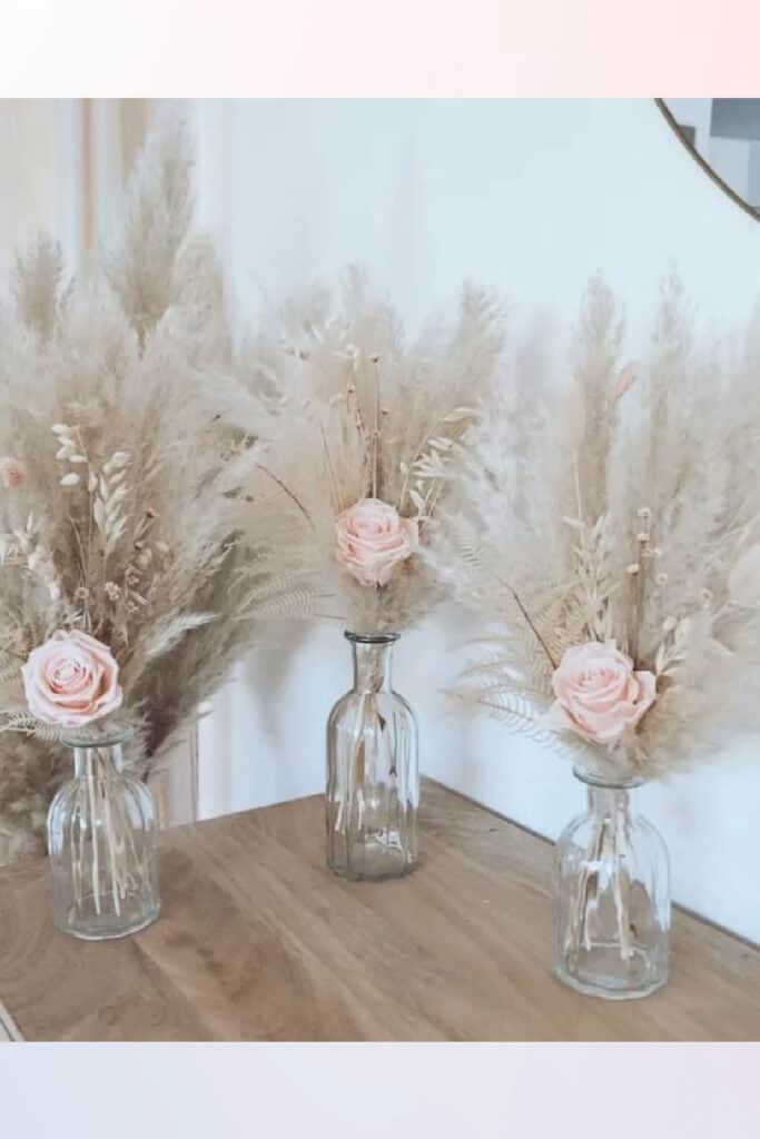 Pampas Grass and Rose Boho Graduation Party Centerpieces