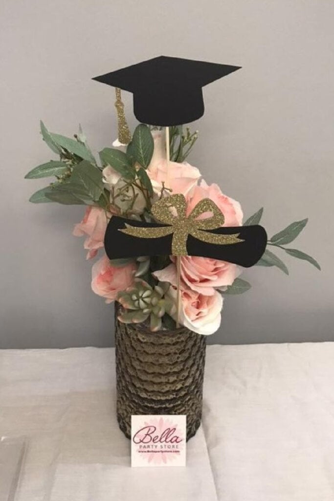 Graduation Party Centerpieces Cap and Flower with Rose