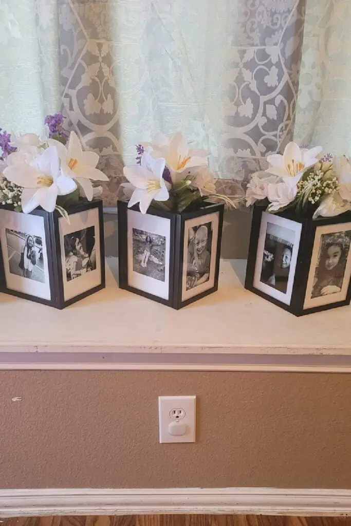 Diy floral Dollar Store picture frame Graduation Party centerpieces