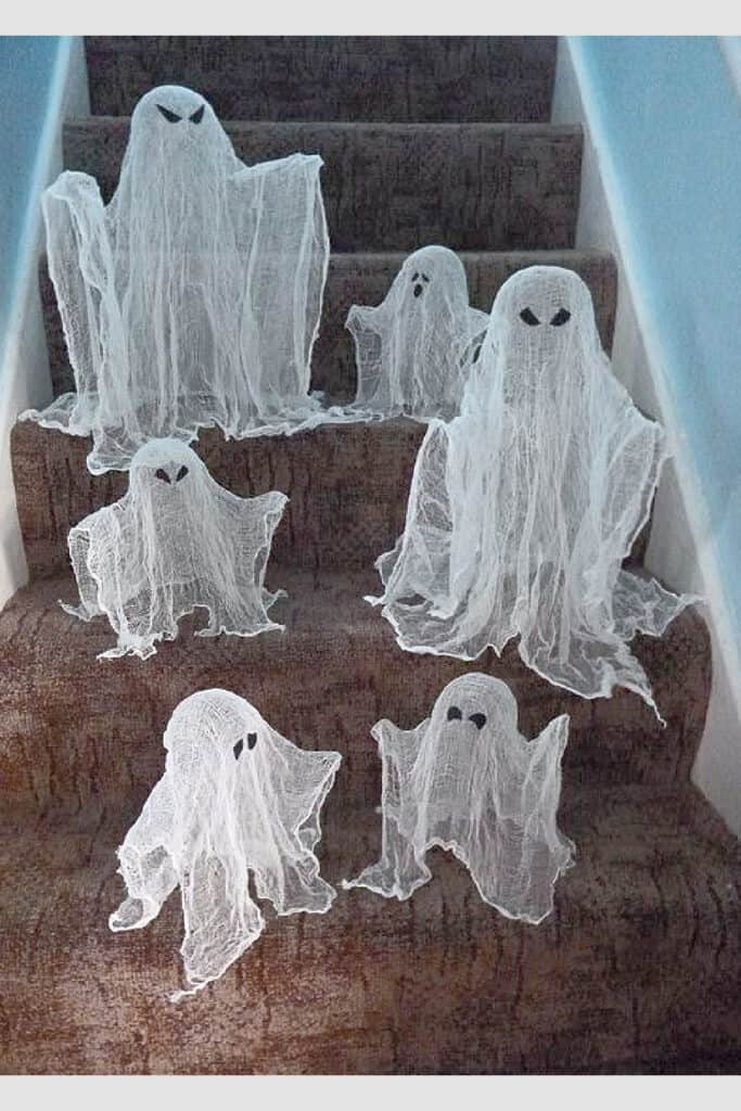 Easy DIY Cheese Cloth Ghosts Halloween Decoration