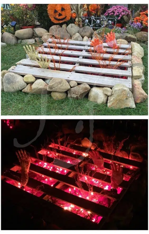 Easy DIY Dollar Store Pallet Wood demon dungeon outdoor Halloween Decorations