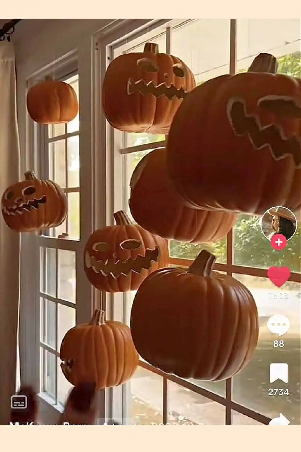 DIY Halloween decorations for the home floating pumpkins in the living room window