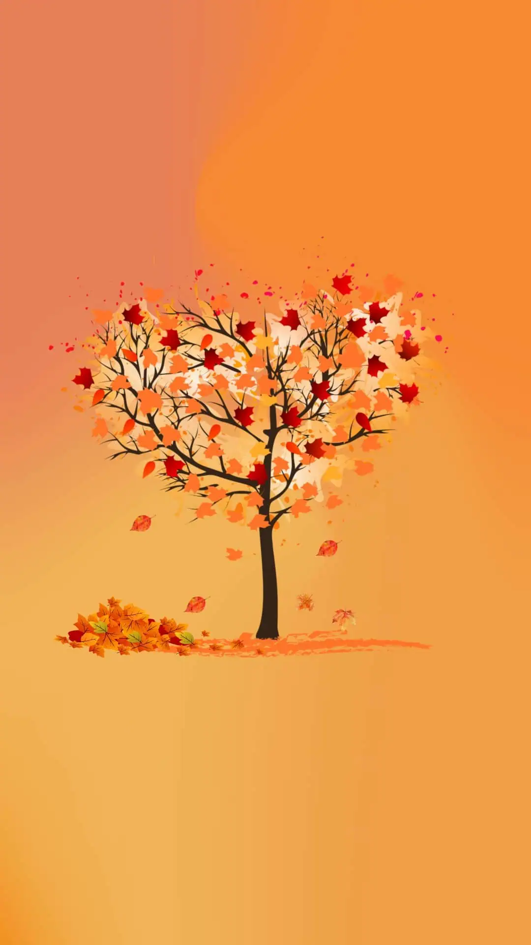 Autumn leaves fall wallpaper background with orange gradient and tree design, seasonal iPhone wallpaper for fall 2025.