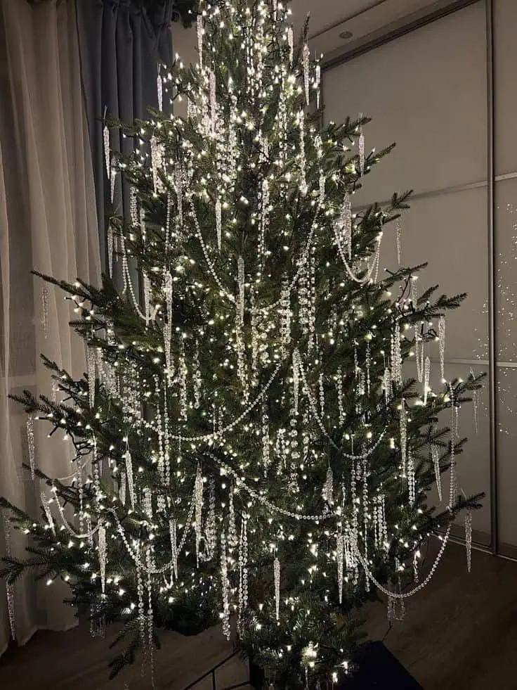 Elegant Crystal Christmas Tree ideas with crystal garland and icicle Christmas ornaments