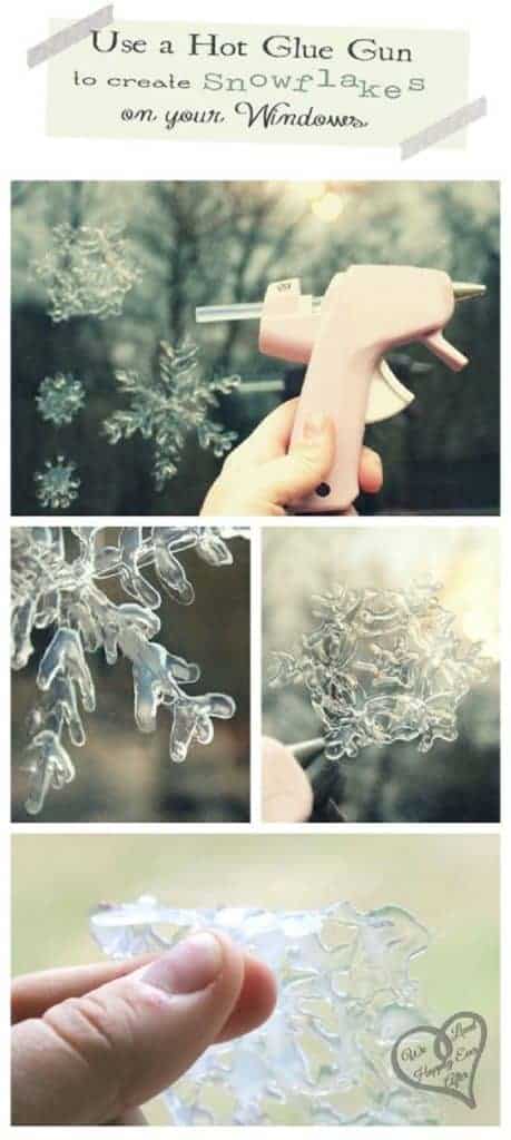 DIY Hot Glue Snowflake window cling Christmas Decor craft