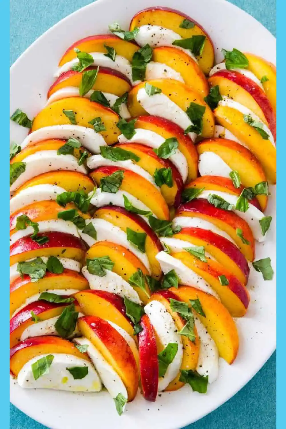 peach caprese salad with peaches and mozarella and basil 