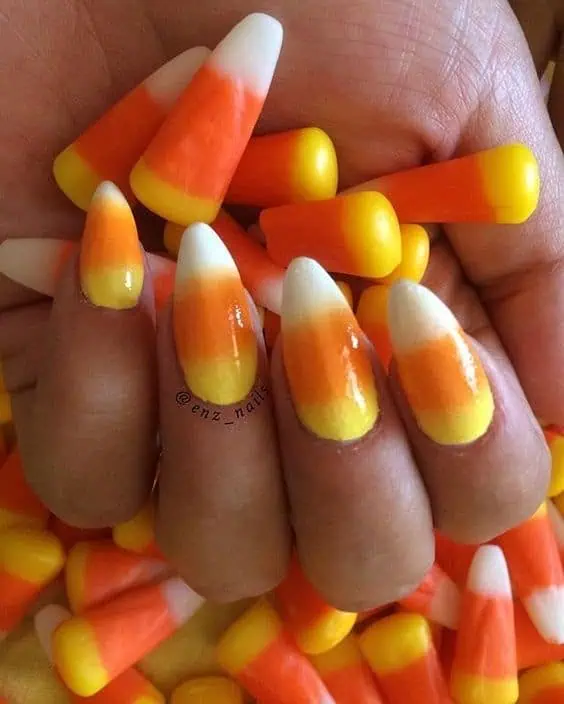 Candy corn Fall Halloween almond shaped nails