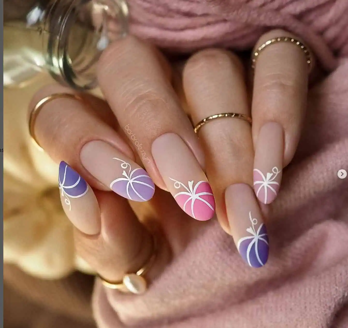 Pastel pumpkin fall nail design