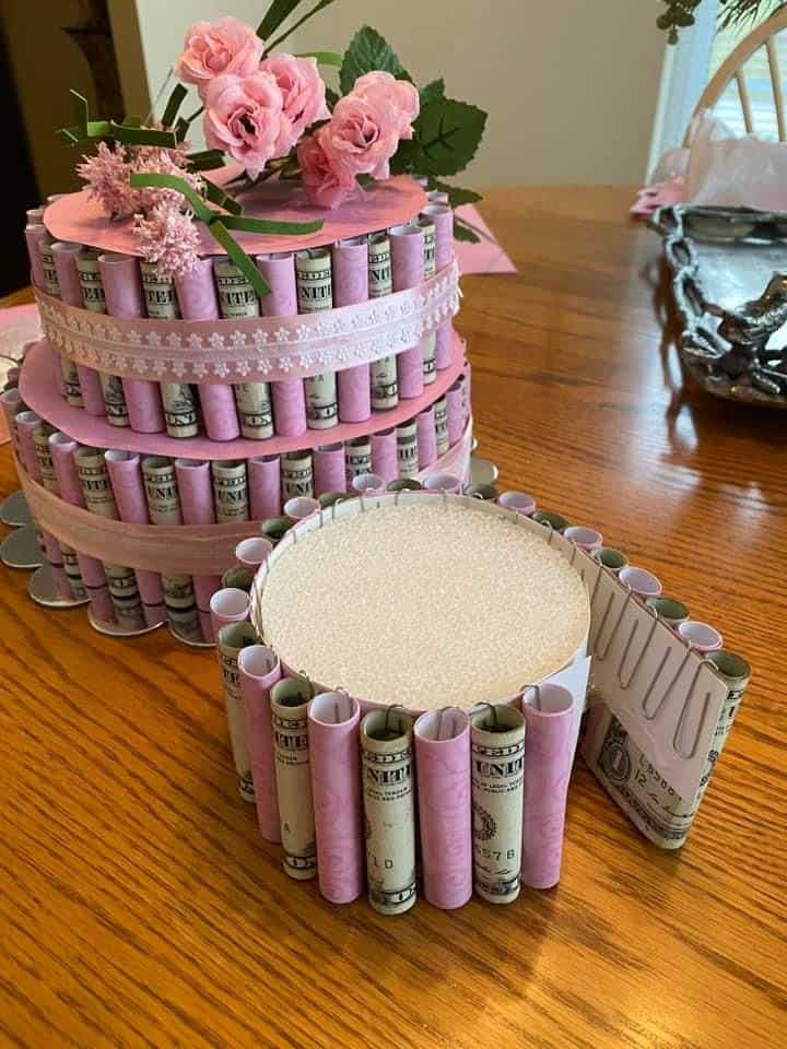 Easy DIY Money Cake using dollar store items for Graduation Gift