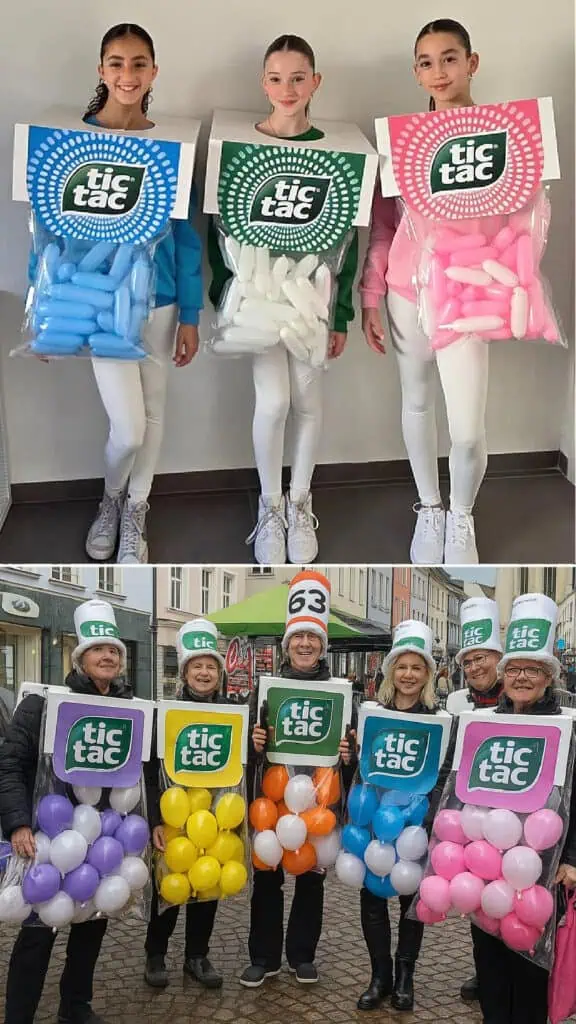 Easy DIY Tik Tac Halloween Costumes for Kids, Teens, Adults, Family, Trio, Men, Women, and couples.