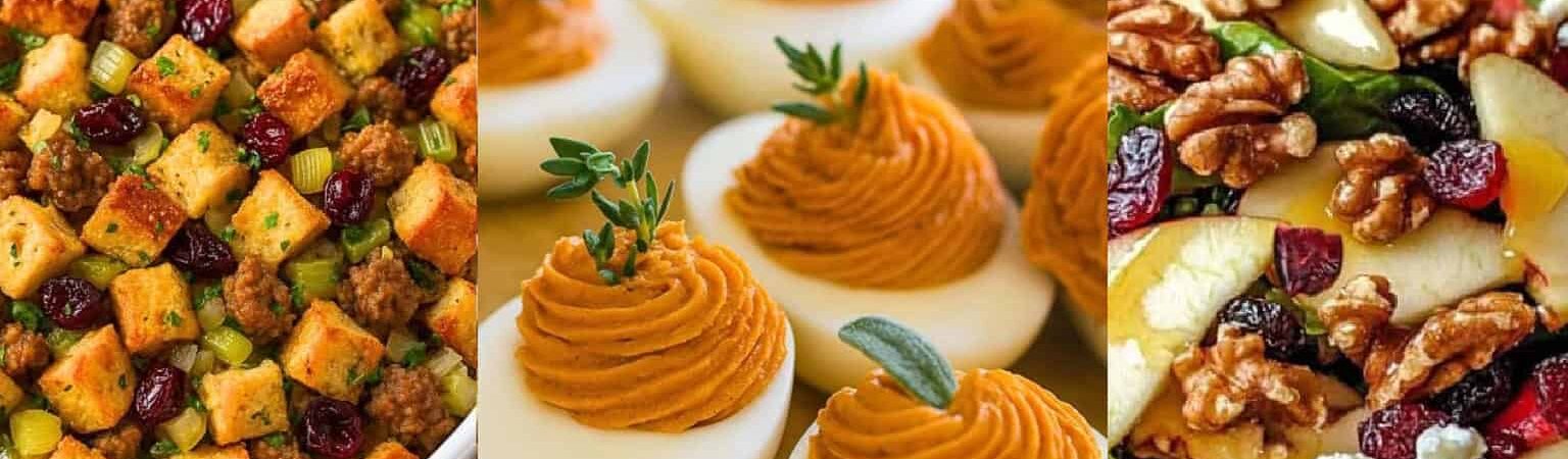 Quick and easy Thanksgiving stuffing, orange deviled eggs, and cranberry walnute salad