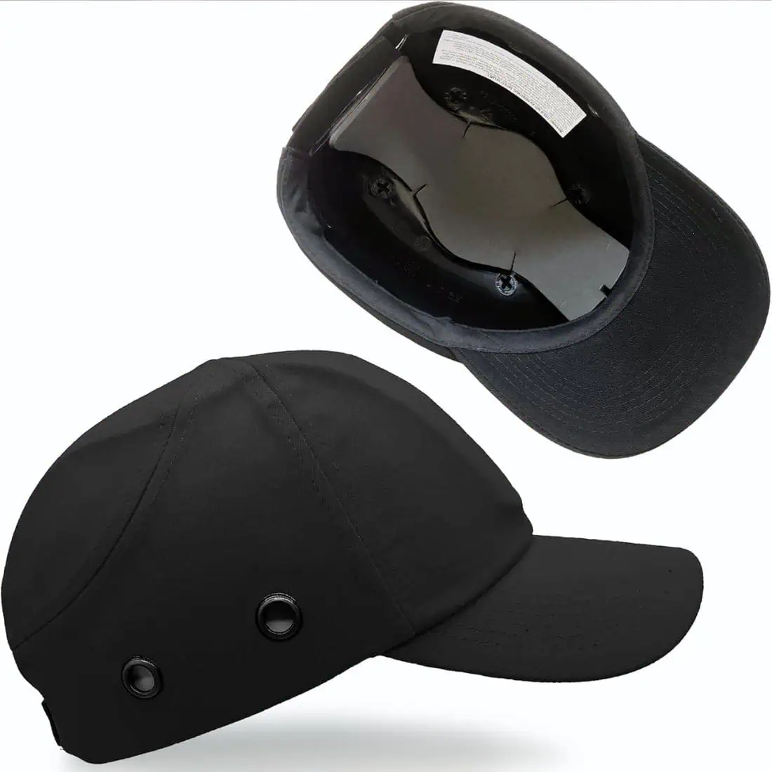 Black baseball-style safety bump cap with built-in protective shell, designed to look like a regular hat while offering discreet head protection. Practical safety gear gift for him—ideal for work, construction, warehouse jobs, DIY projects, or outdoor tasks. Useful gift idea for dad, grandpa, grandfather, husband, or boyfriend for Valentine’s Day, Father’s Day, Christmas, birthdays, or everyday use.