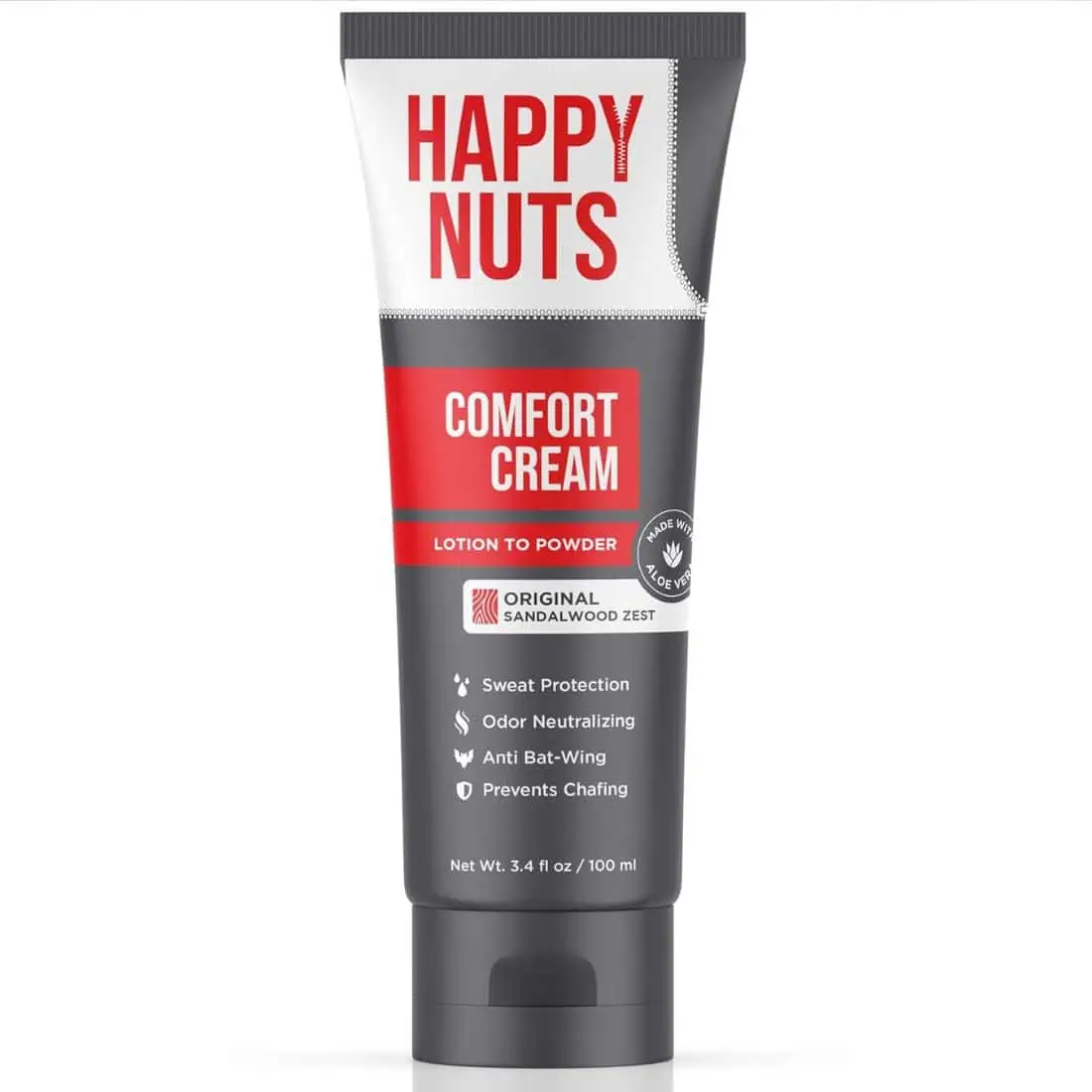 Happy Nuts Comfort Cream — anti-chafe, deodorant lotion for down there. Popular gift for him — boyfriend, husband, dad, grandpa. Swamp-free all day. Practical, funny — Valentine's, Father's Day, birthdays