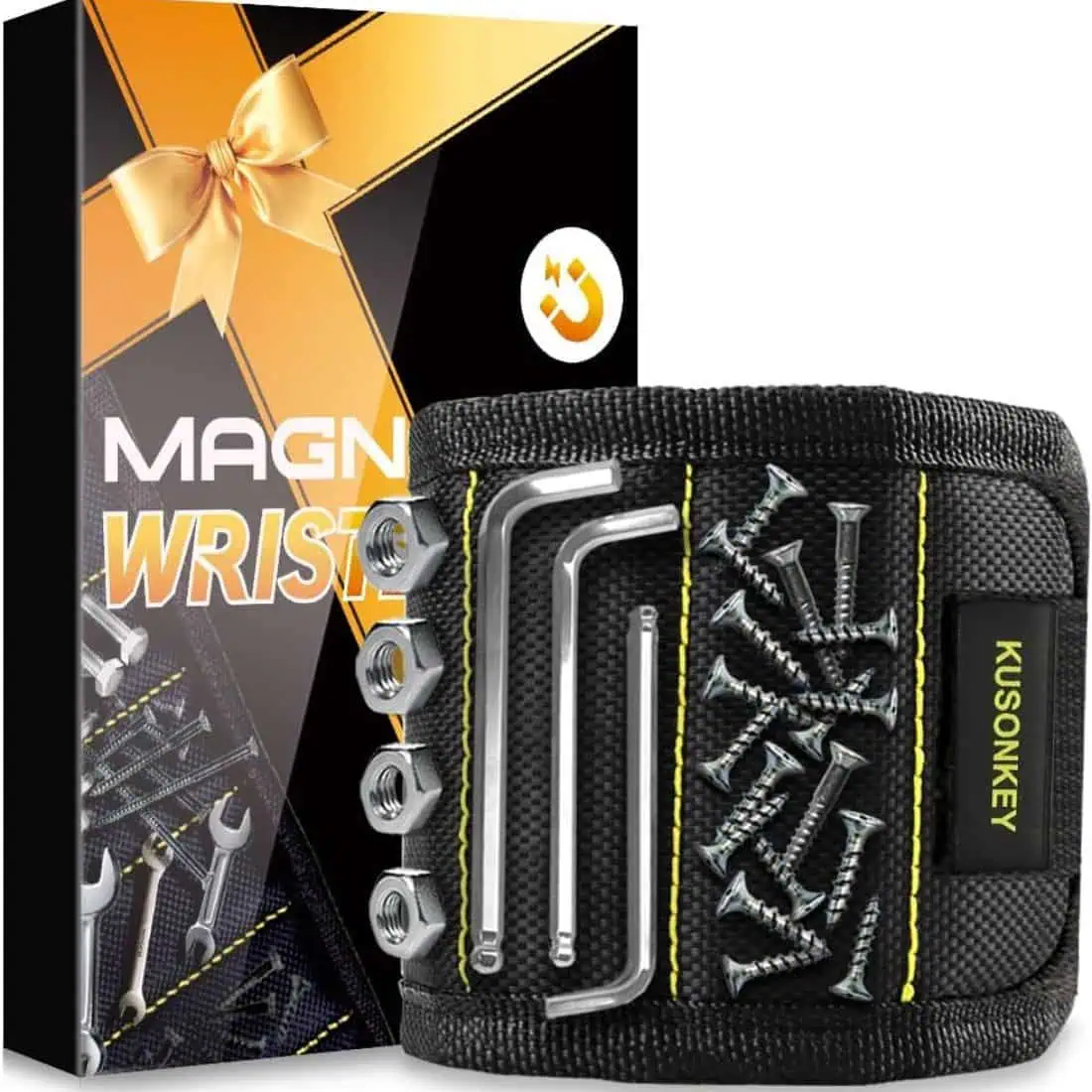 Magnetic wristband for holding screws, nails, bolts, and small tools, a practical gift idea for boyfriend, husband, dad, or grandpa. Hands-free tool accessory for DIY projects, home repairs, and woodworking, making it a popular men’s gift for Valentine’s Day, Father’s Day, Christmas, or birthdays.