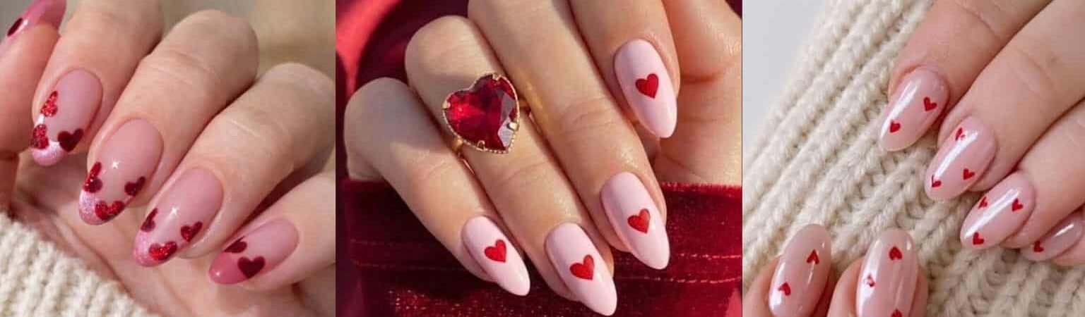 easy valentines day nails with red hearts simple cute pink nail designs almond shape