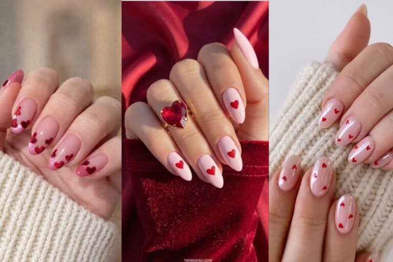 easy valentines day nails with red hearts simple cute pink nail designs almond shape