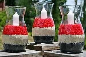 Easy DIY Patriotic Hurricane lamps using food coloring. Cute 4th of July Party ideas on a budget.
