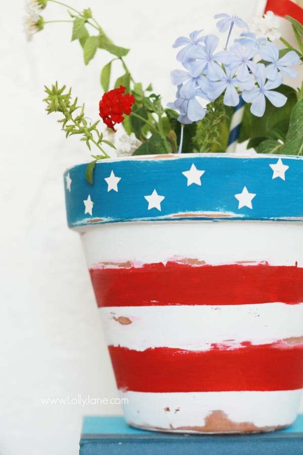 Easy DIY 4th of July Patriotic Flower pot craft.