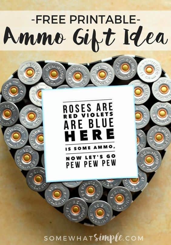 Bullet gift with poem for him, give him plenty of ammo for Valentines Day. A unique gift idea he'll actually use for a hunter. DIY boyfriend gifts