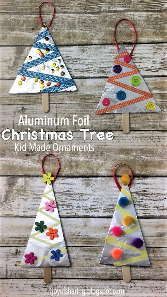 DIY Christmas tree ornaments made out of aluminum foil